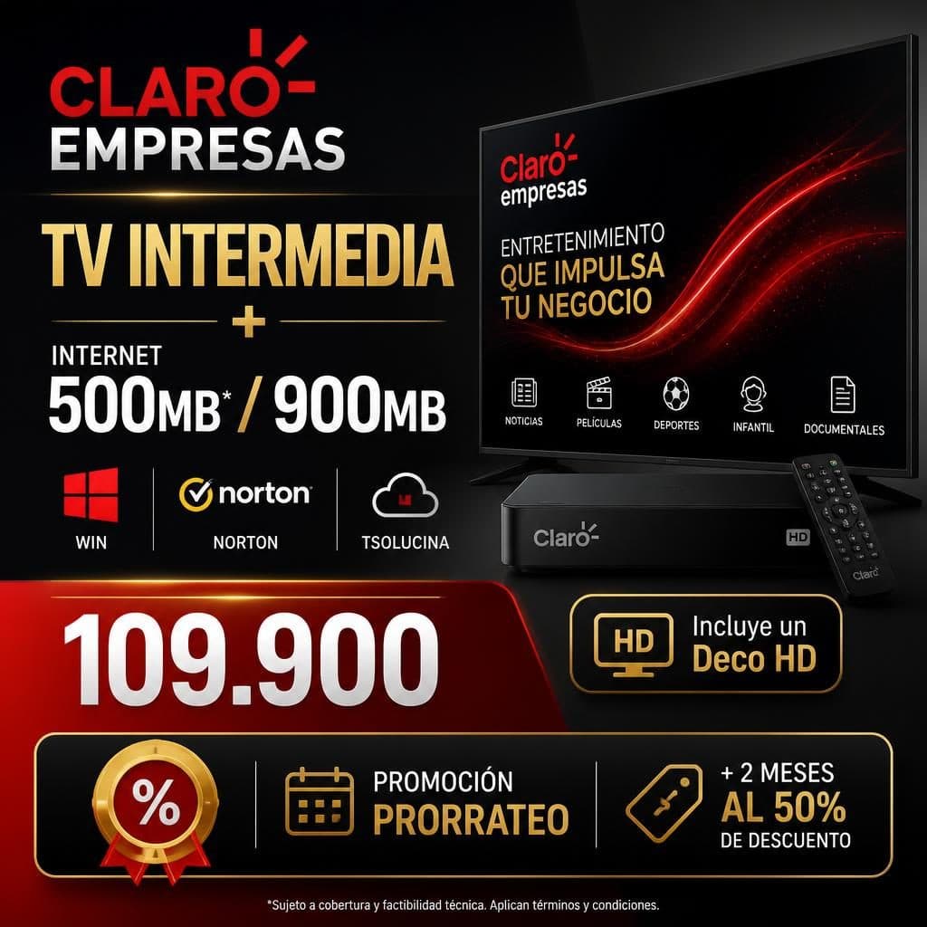 TV INTERMEDIA + INTERNET 500MB* / 900MB + WIN + NORTON + TSOLUCINA (Incluye un Deco HD)