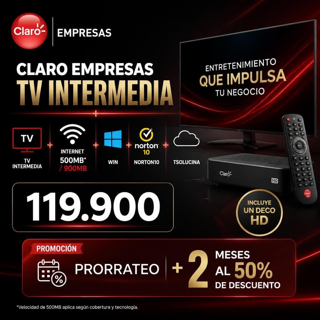 TV INTERMEDIA + INTERNET 500MB* / 900MB + WIN + NORTON10 + TSOLUCINA (Incluye un Deco HD)