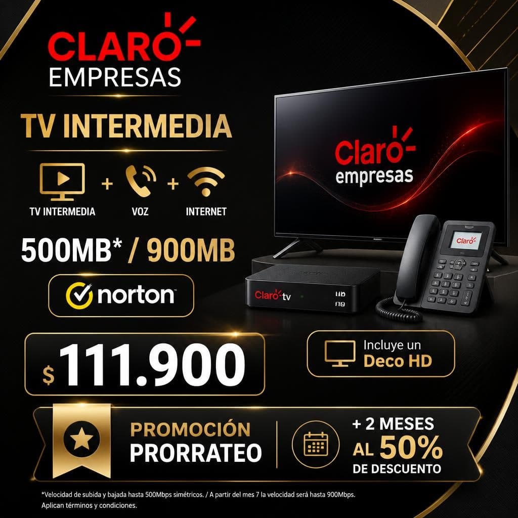TV INTERMEDIA + VOZ + INTERNET 500MB* / 900MB + NORTON (Incluye un Deco HD)